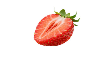 cut strawberry isolated on transparent background, cutout or PNG