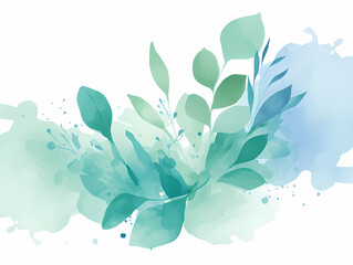 Serene watercolor painting of teal and light blue leaves, creating a calming and elegant aesthetic.