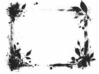Grunge-style frame with black ink splatters and leaves. Perfect for adding a unique touch to your designs.