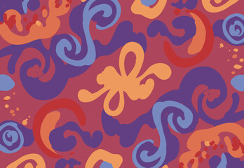 Irregular multi-color organic doodle drawing with trendy playful pattern shapes 