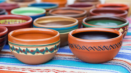 Vibrant collection of handmade ceramic bowls with traditional patterns.