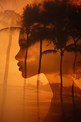 Golden Hour Profile of a Woman with Palm Trees