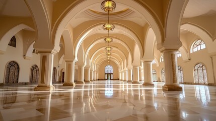 Obraz premium Elegant Architectural Interior with Arches and Decorative Lighting