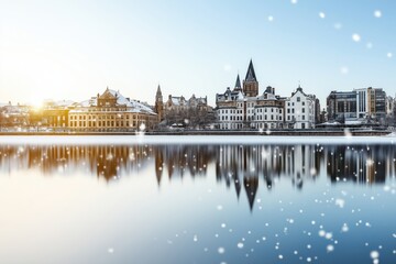 Obraz premium Winter night view of Westminster Palace and Big Ben under falling snow in London