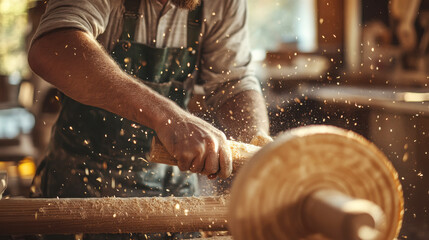 Skilled carpenter crafting wood in workshop with traditional techniques