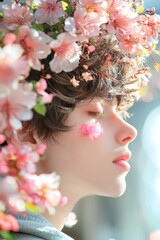 Fototapeta premium Delicate Spring Beauty with Floral Crown