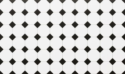 Tiles in an old fashioned classy pattern. Vintage backdrop in black and white texture top view