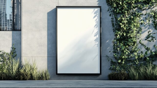 Blank potrait frame on city wall