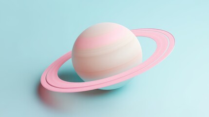 Obraz premium A minimalistic model of Saturn featuring soft pink rings against a light blue background.
