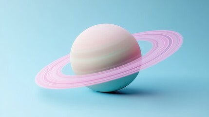 Obraz premium A minimalistic model of Saturn featuring soft pink rings against a light blue background.