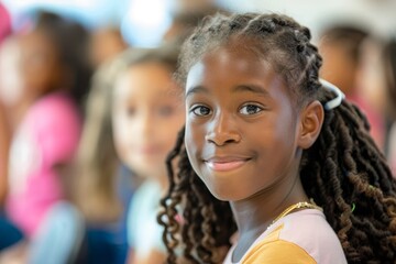 A young girl with dreadlocks is smiling at the camera