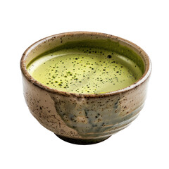 Freshly brewed matcha tea in a ceramic cup.