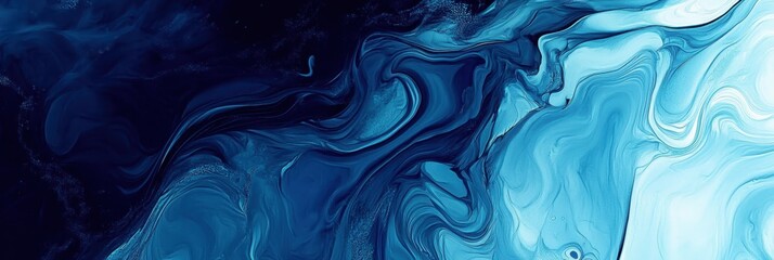 Abstract fluid art, swirling blues, navy and cerulean waves, marble-like textures, ethereal underwater scene, digital painting, vibrant color gradients, organic flowing patterns, dreamlike aquatic ima