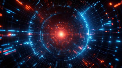 Fototapeta premium Futuristic Abstract Digital Tunnel Full of Bright Colors and Glowing Lights, Illustrating Technology and Innovation Concept