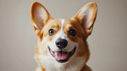 A portrait of a cute and joyful Shiba Inu dog, captured with its vibrant personality against a banner with ample copy space.
