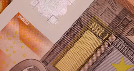 Details of the new 50 euro, authentic fifty euro European Union close-up