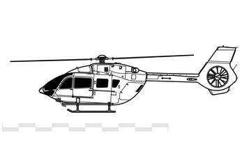 Airbus Helicopters H145. Eurocopter EC145 T2. Vector drawing of light utility helicopter. Side view. Image for illustration and infographics.