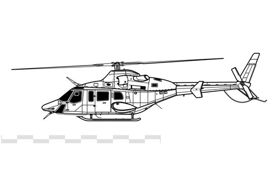Bell 430. Vector drawing of medium utility helicopter. Side view. Image for illustration and infographics.