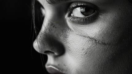 Naklejka premium Close-Up Portrait of a Young Woman with a Distinctive Scar