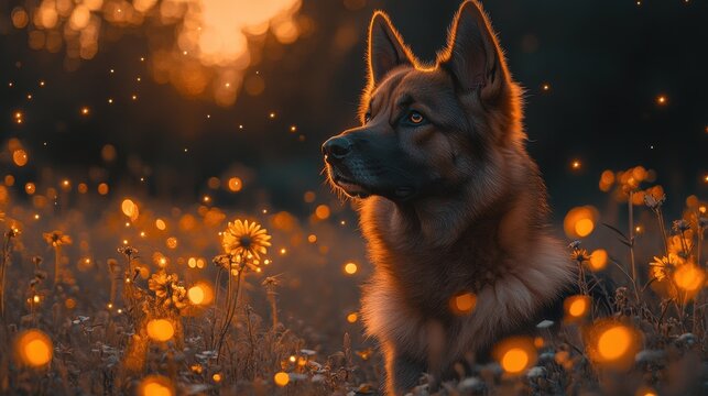 Enchanted Nighttime Setting Featuring an Akbash Dog Under Moonlight