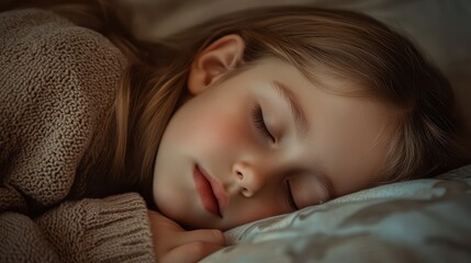 Obraz premium A serene portrait of a young girl peacefully sleeping, embodying relaxation and dreams.