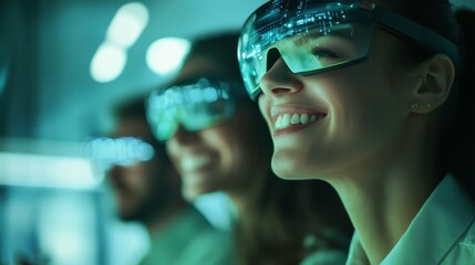 Naklejka premium Team Collaboration with Augmented Reality Technology