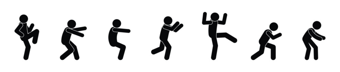stick figure people pictogram, set of human silhouettes, man icon, various poses, gestures and movements