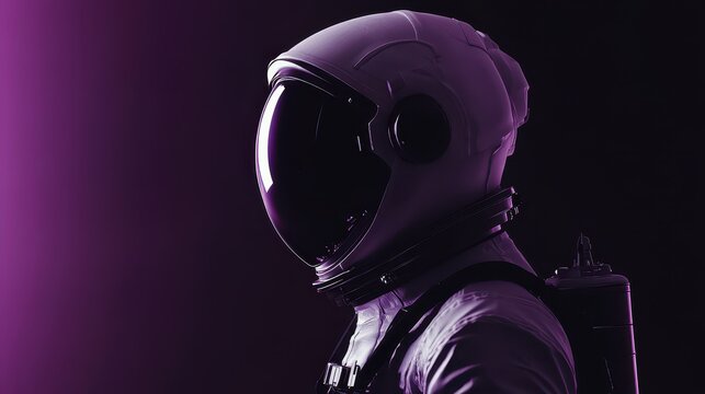 A space astronaut figure in a side profile view, showcasing a detailed helmet and suit. - Powered by Adobe