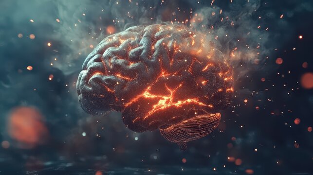 A striking concept art of a human brain bursting with knowledge and creativity, symbolizing the explosive potential of generative AI.