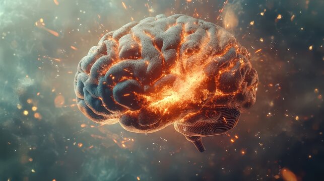 A striking concept art of a human brain bursting with knowledge and creativity, symbolizing the explosive potential of generative AI.