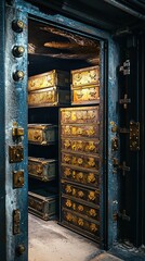 Vintage Vault Door Opened to Reveal Intricate Storage Units Inside