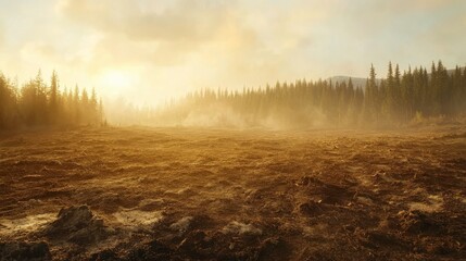Fototapeta premium Barren Land in Forested Region Under Bright Sunlight
