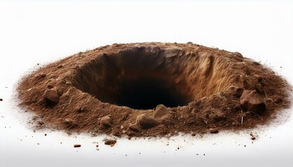 earth hole in ground isolated on white or transparent