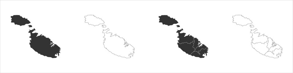 Fototapeta premium Malta set of three maps - solid map, outline map and map highlighting administrative divisions. Three distinct maps illustrate various representations of a geographical area.