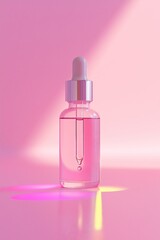 Naklejka premium Minimalist composition: a dropper bottle with serum on a pastel background