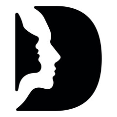 original letter D logo design with silhouettes of people in love cut on the letter, for various designs and logos