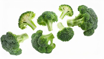 falling broccoli isolated on white or transparent