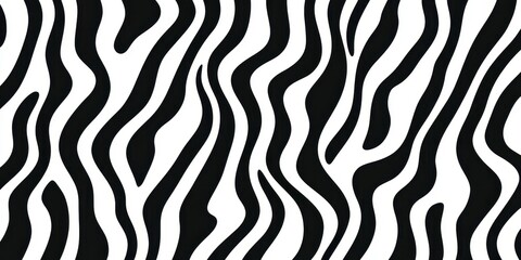 Abstract pattern, black and white stripes, organic curves, zebra-like texture, psychedelic swirls, optical illusion, fluid lines, wavy contours, hypnotic design, high contrast, seamless repeating patt