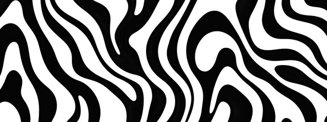 Obraz premium Abstract pattern, black and white stripes, organic curves, zebra-like texture, psychedelic swirls, optical illusion, fluid lines, wavy contours, hypnotic design, high contrast, seamless repeating patt