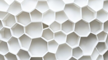 Fototapeta premium An abstract white honeycomb structure featuring organic geometric patterns creates a modern design aesthetic for architectural backgrounds.