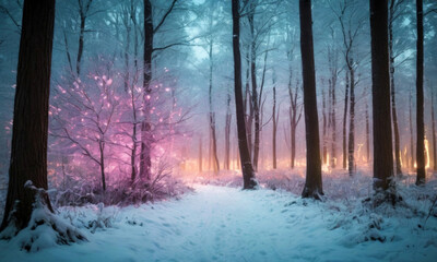 Naklejka premium Beautiful winter park with illumination