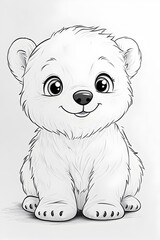 Adorable Polar Bear Cub Illustration Featuring Cute Features and Big Eyes on a White Background  drawing and coloring page for printable