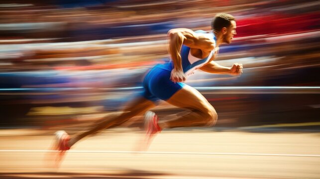 An athlete in action during a race, showcasing the intensity and speed of competitive sports.