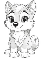 Adorable Cartoon Puppy Character with Expressive Eyes and Fluffy Fur in Black and White Design drawing and coloring page for printable