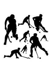 Male field hockey player activity silhouettes