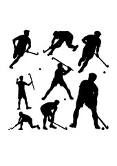 Male field hockey player pose silhouettes