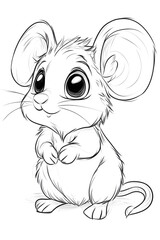 Adorable Cartoon Mouse Character in a Playful Pose: Cute, Whimsical, and Charming Illustration for Kids drawing and coloring page for printable