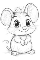 Charming Cartoon Mouse Character with Big Eyes and Playful Expression in a Sketch Style drawing and coloring page for printable