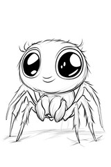 Cute and Playful Cartoon Spider Character with Big Eyes and Fluffy Features in a Charming Design drawing and coloring page for printable