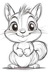 Charming Cartoon Squirrel Character Illustration with Expressive Eyes and Playful Posture drawing and coloring page for printable